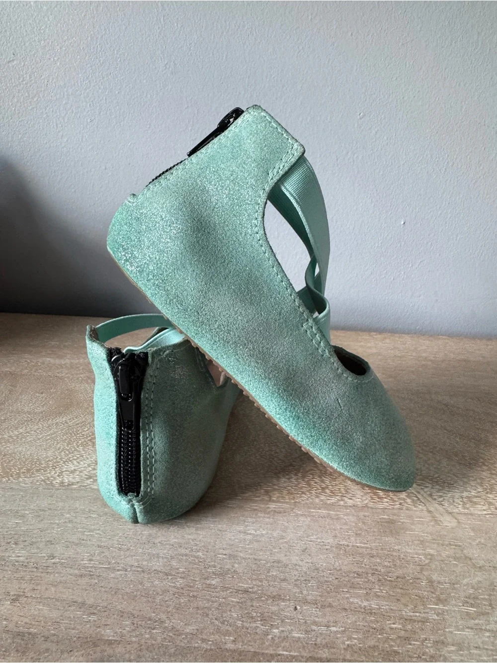 Monkey Feet Mint Green Glitter Ballet Flats with Elastic Cross Straps